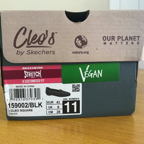 Skechers Women’s Cleo’s Stretch Fit Black Square Toe Flats Size 11 Vegan Comfort - Picture 4 of 9